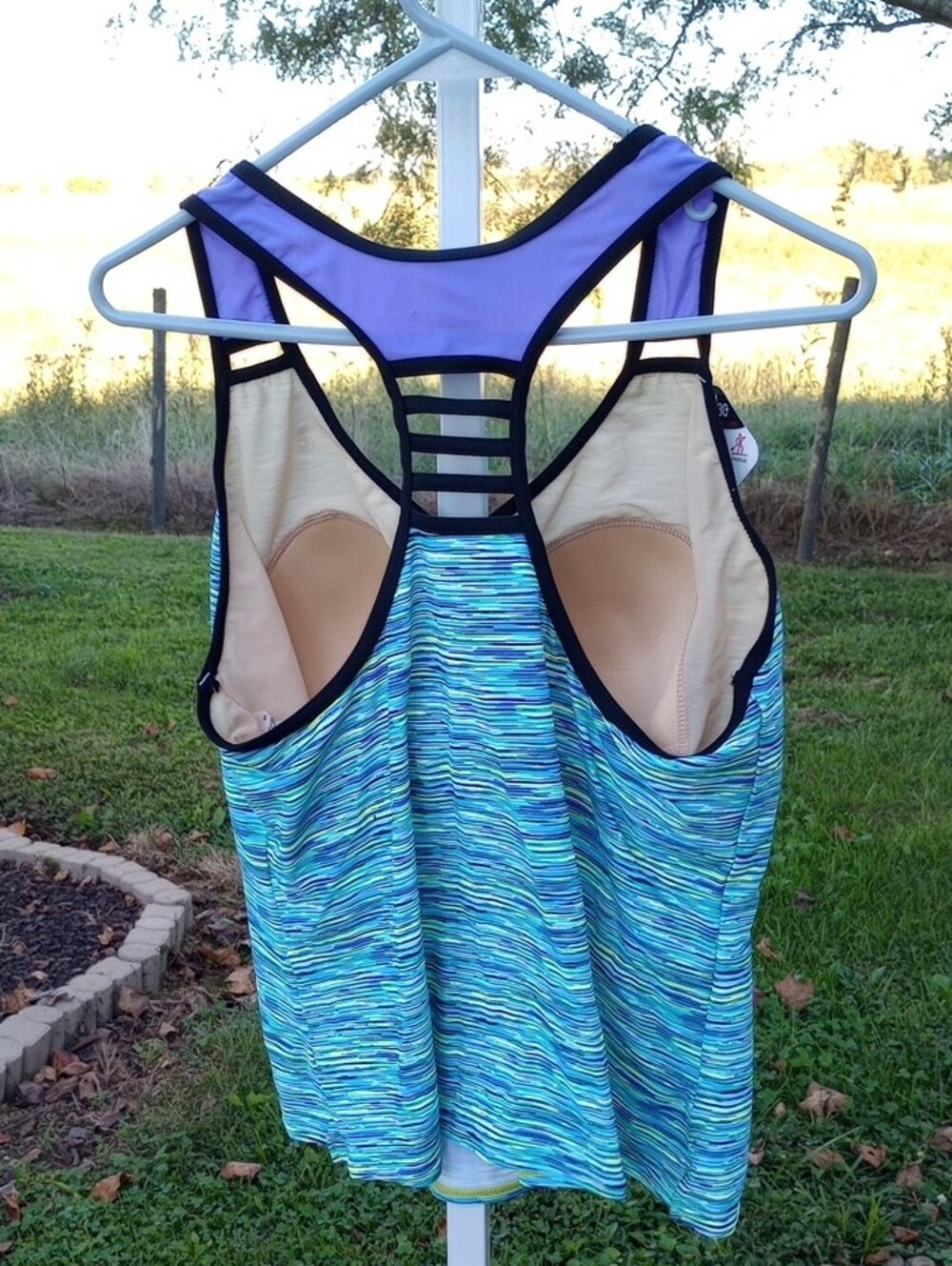 Zeroxposur Purple-Accent Blue Striped Women’s Swim Tankini Athletic Top 20W NWT - Picture 2 of 8